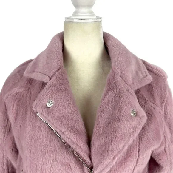 Juicy Couture Blush Pink Faux Fur Plush Moto Jacket Alexa Crop Size Small NWT